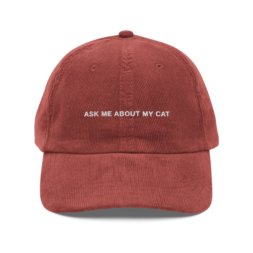 ask me about my cat — Vintage Corduroy Cap in burgundy
